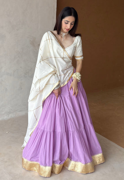 Lavender & off white Lehenga set