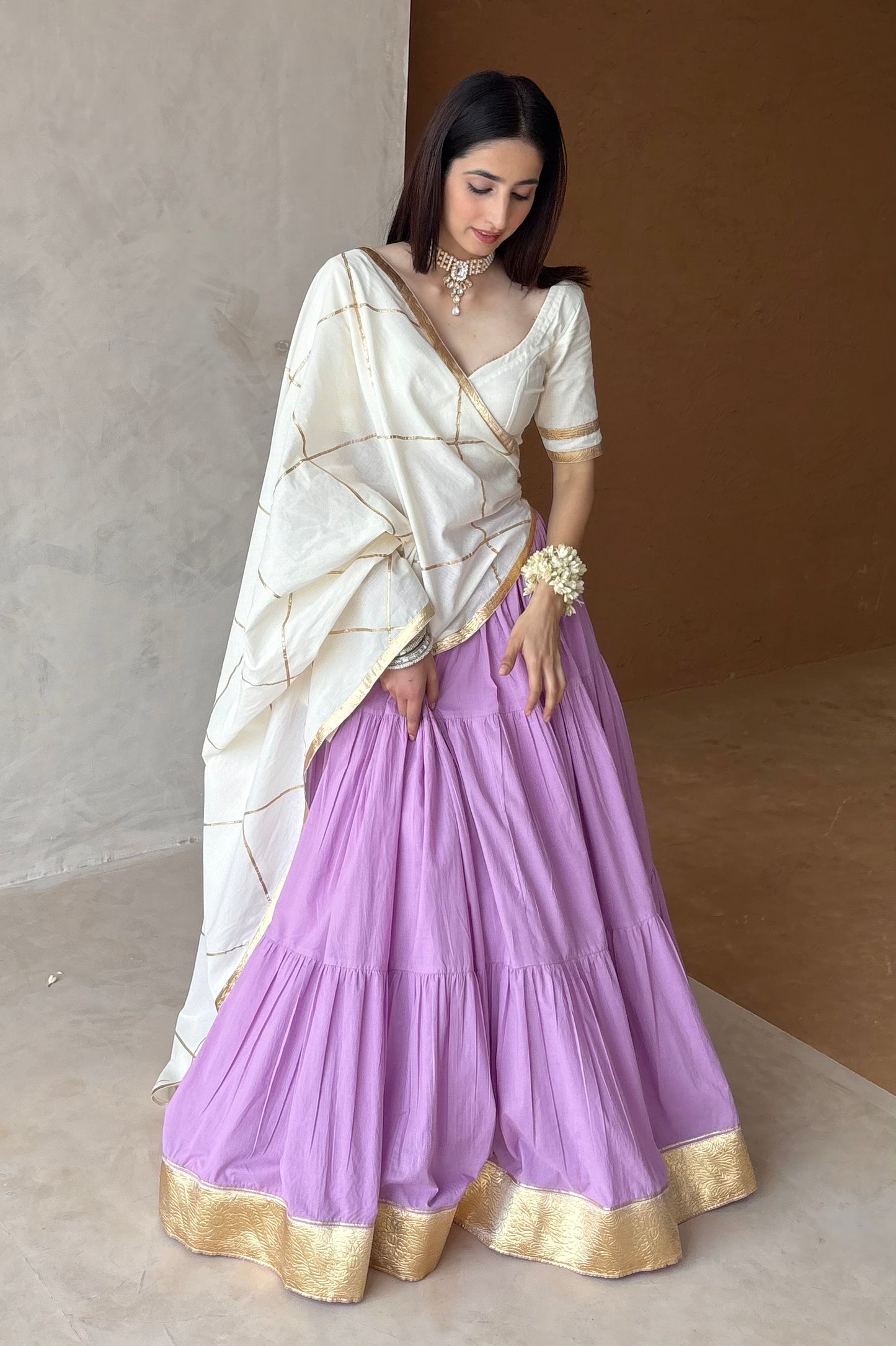 Lavender & off white Lehenga set