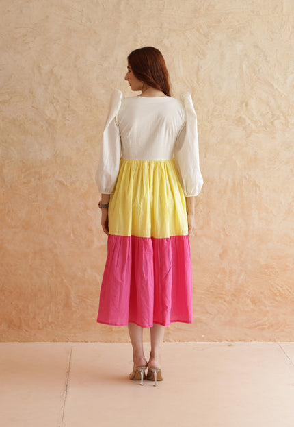 Multi shade cotton midi dress