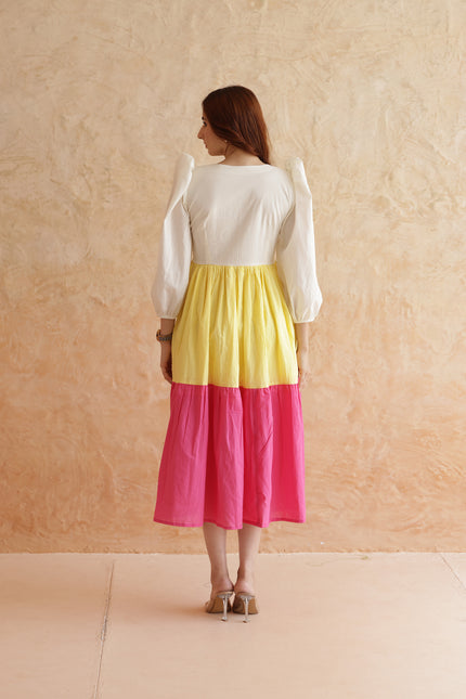 Multi shade cotton midi dress