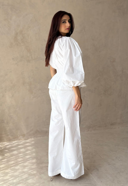 Cotton white pants & one shoulder top