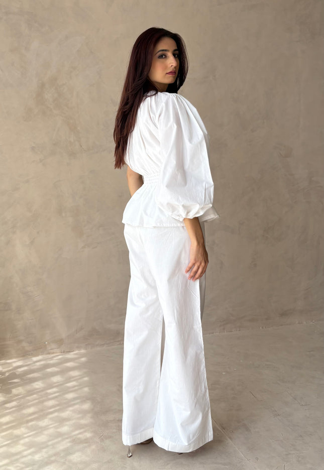 Cotton white pants & one shoulder top