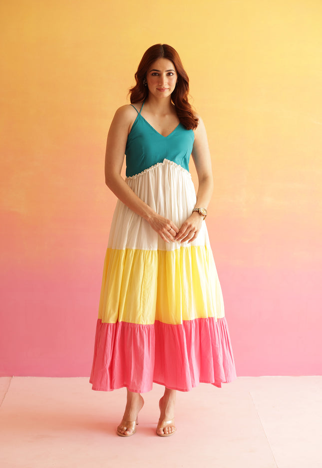 Cotton maxi dress with halter straps