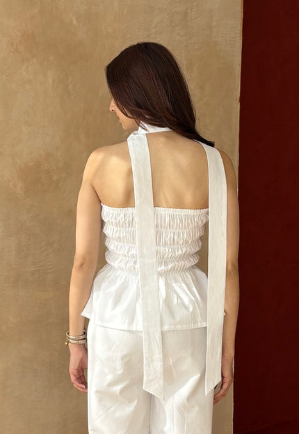 White cotton smocked top