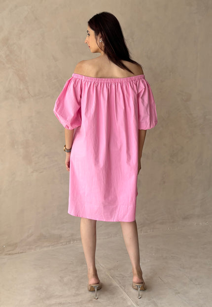 Baby pink off shoulder cotton dress