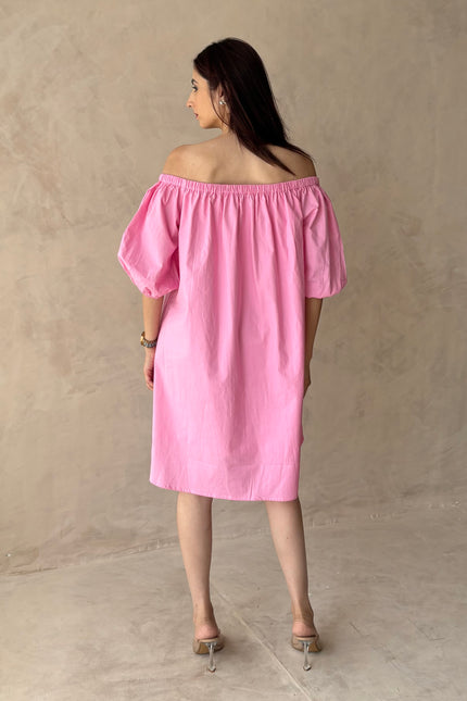 Baby pink off shoulder cotton dress