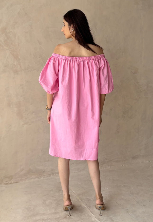 Baby pink off shoulder cotton dress