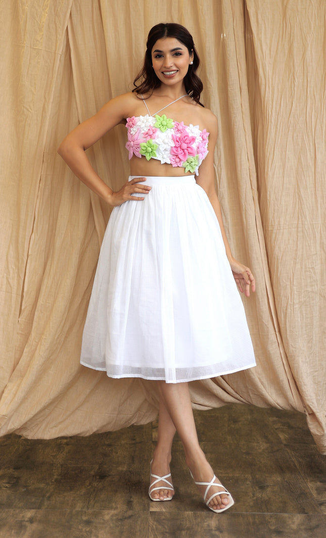 White co-ord skirt and Crop top
