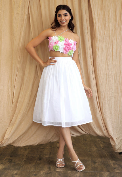 White co-ord skirt and Crop top