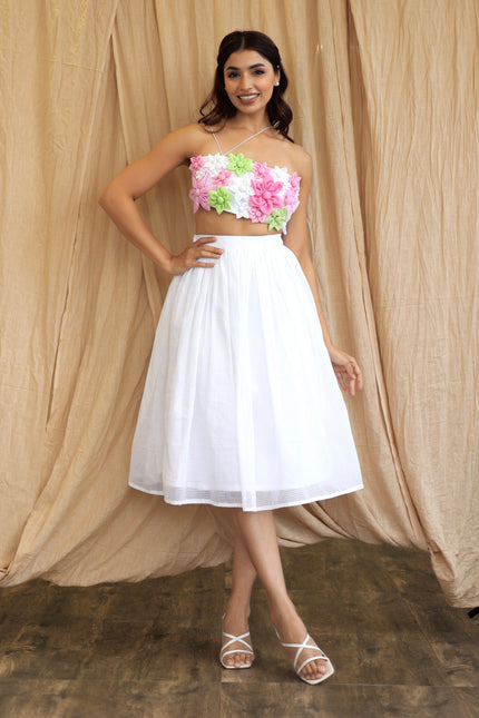 White co-ord skirt and Crop top