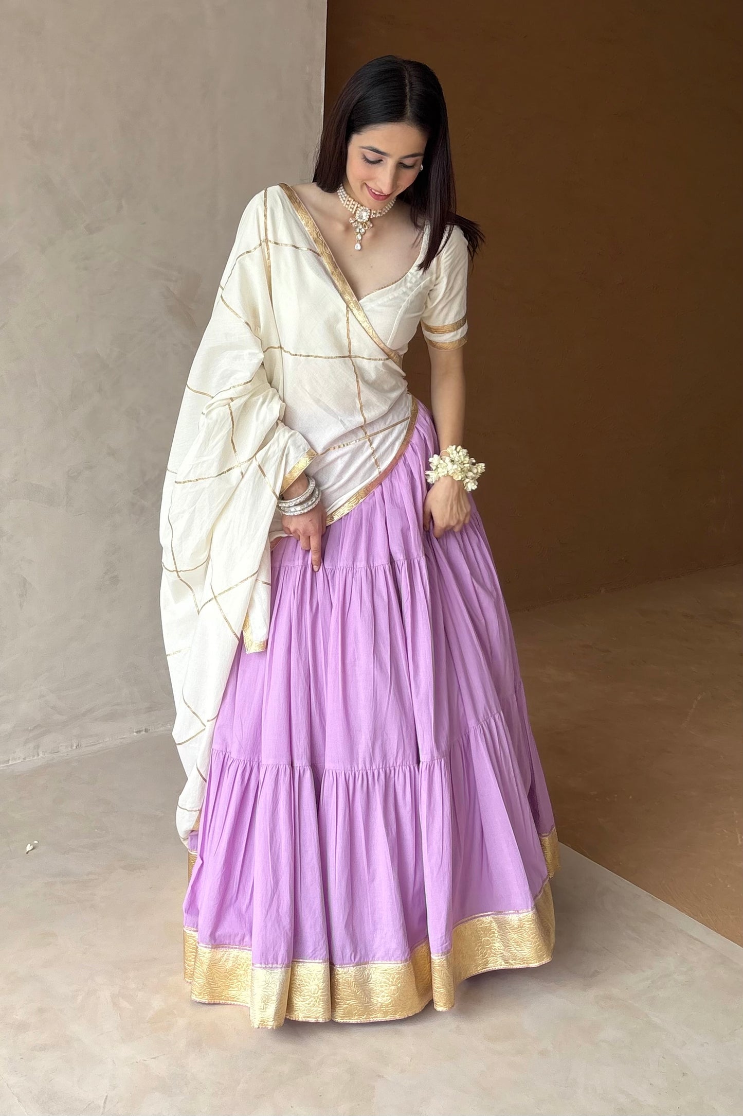 Lavender & off white Lehenga set