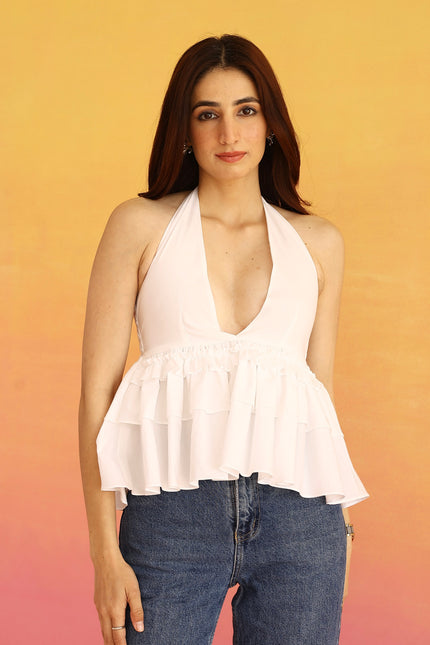 White halter neck top