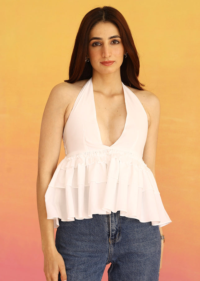 White halter neck top