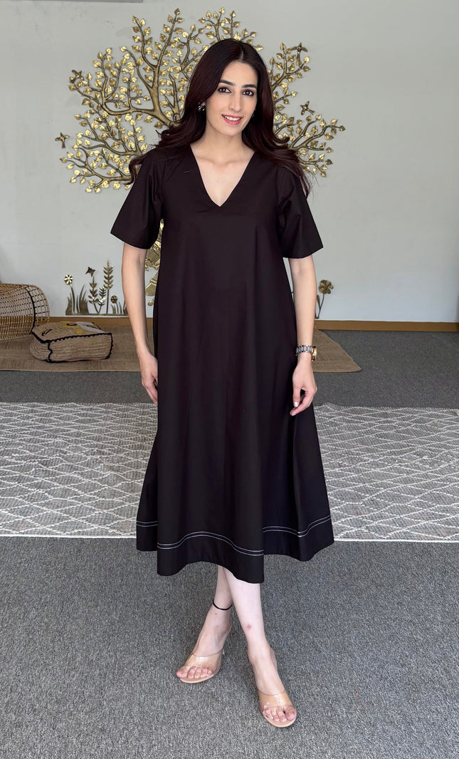 Black cotton midi dress