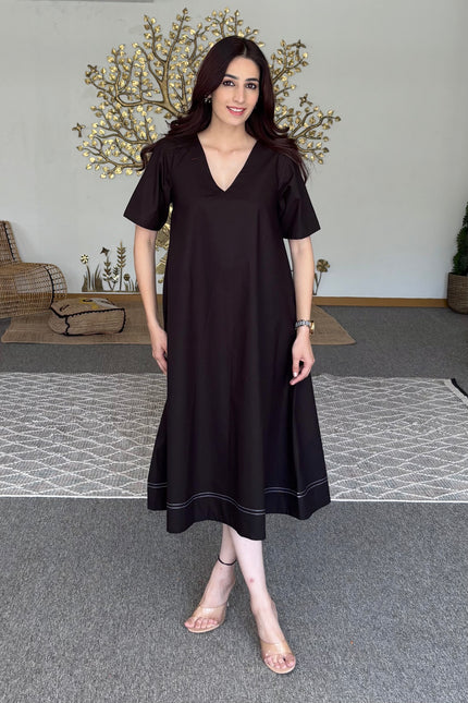 Black cotton midi dress