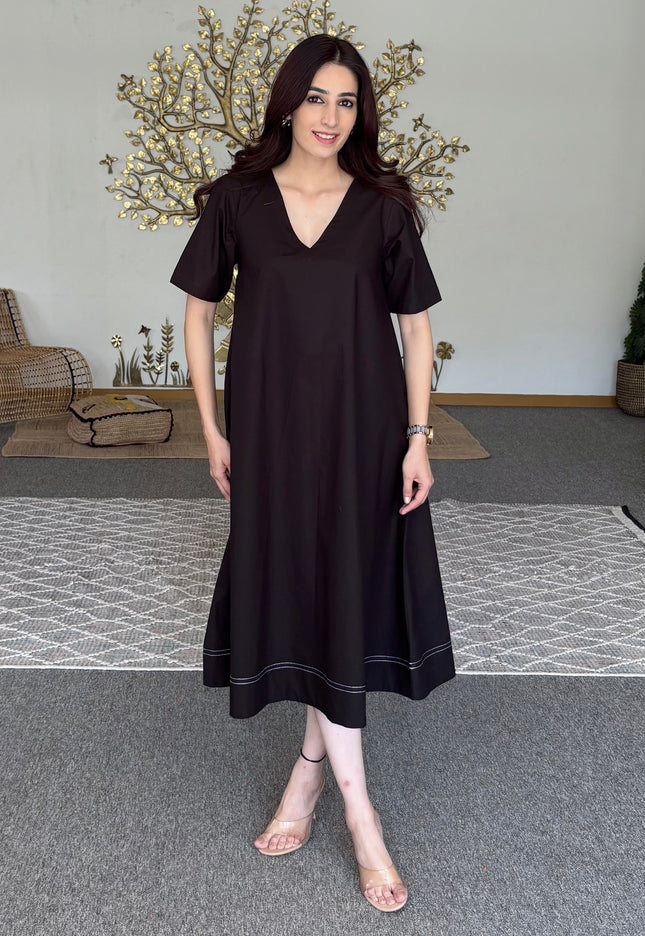 Black cotton midi dress
