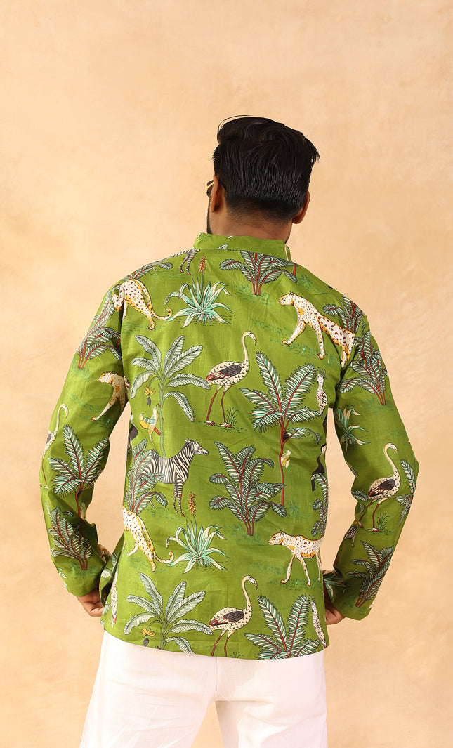 Green printed men straight kurta
