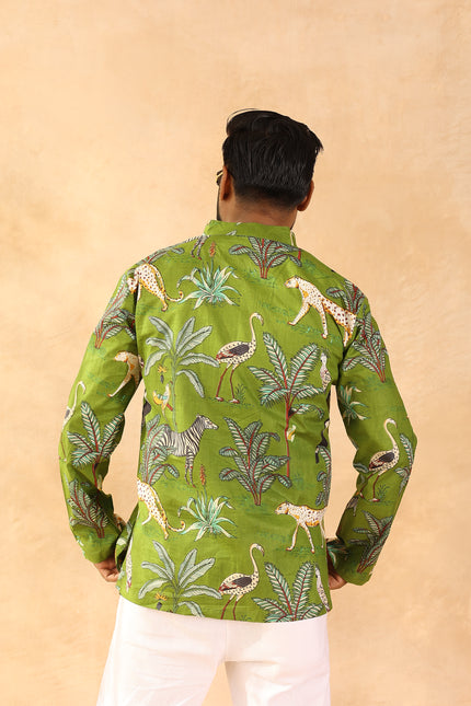 Green printed men straight kurta