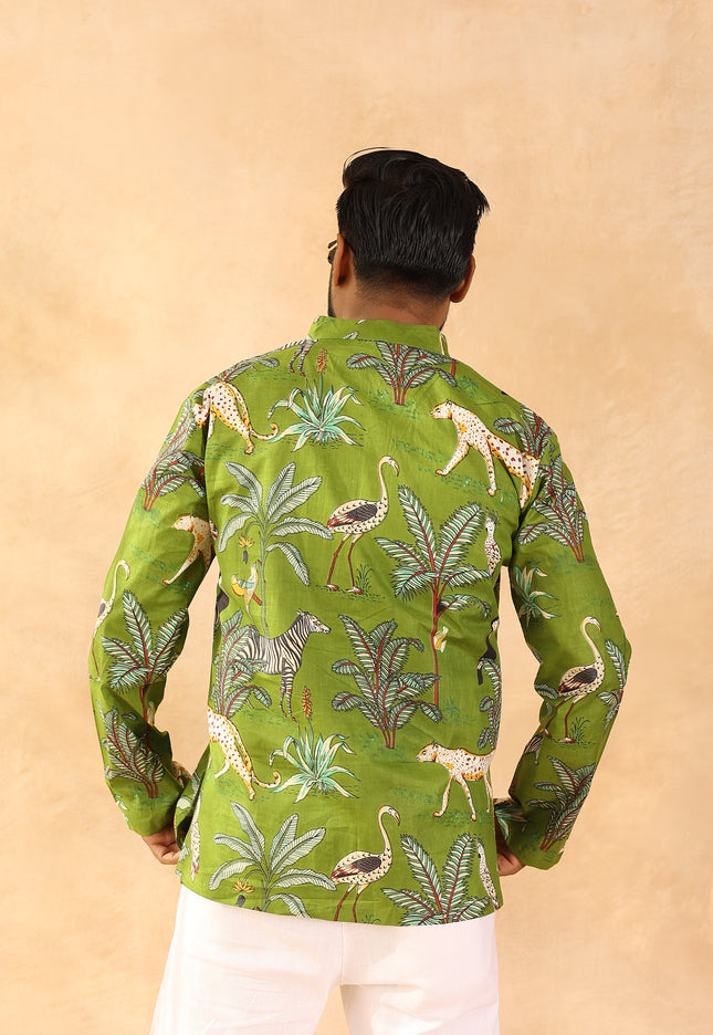 Green printed men straight kurta