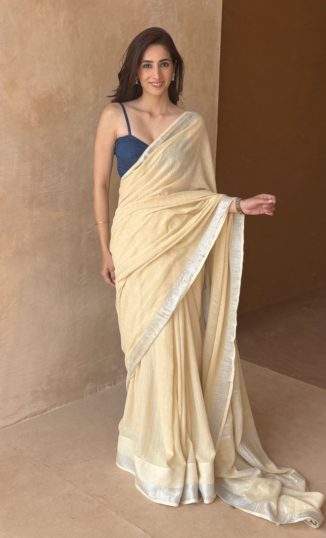Beige linen saree ( Express delivery ⚡️)