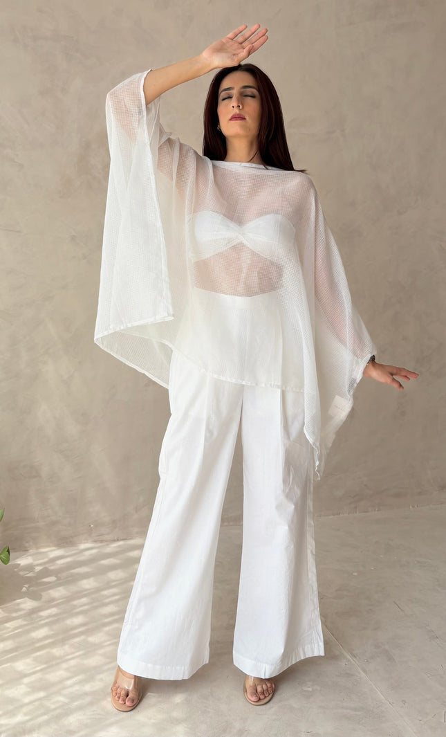 Cotton pants & sheer cover up with bandeau