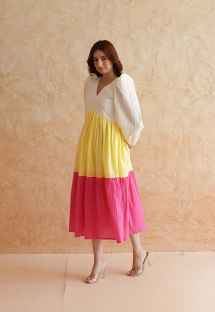 Multi shade cotton midi dress