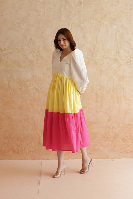 Multi shade cotton midi dress
