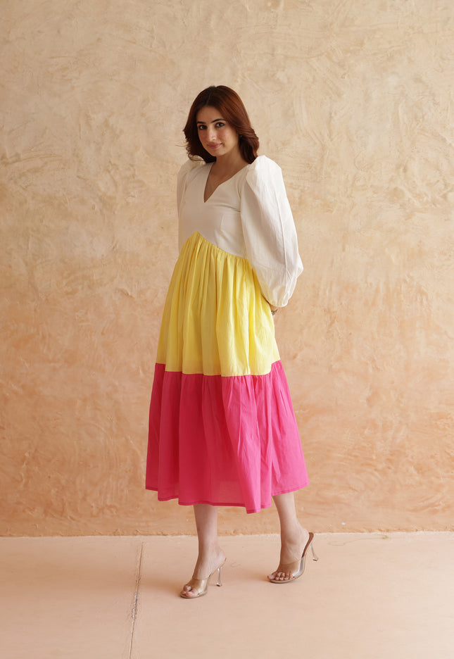 Multi shade cotton midi dress