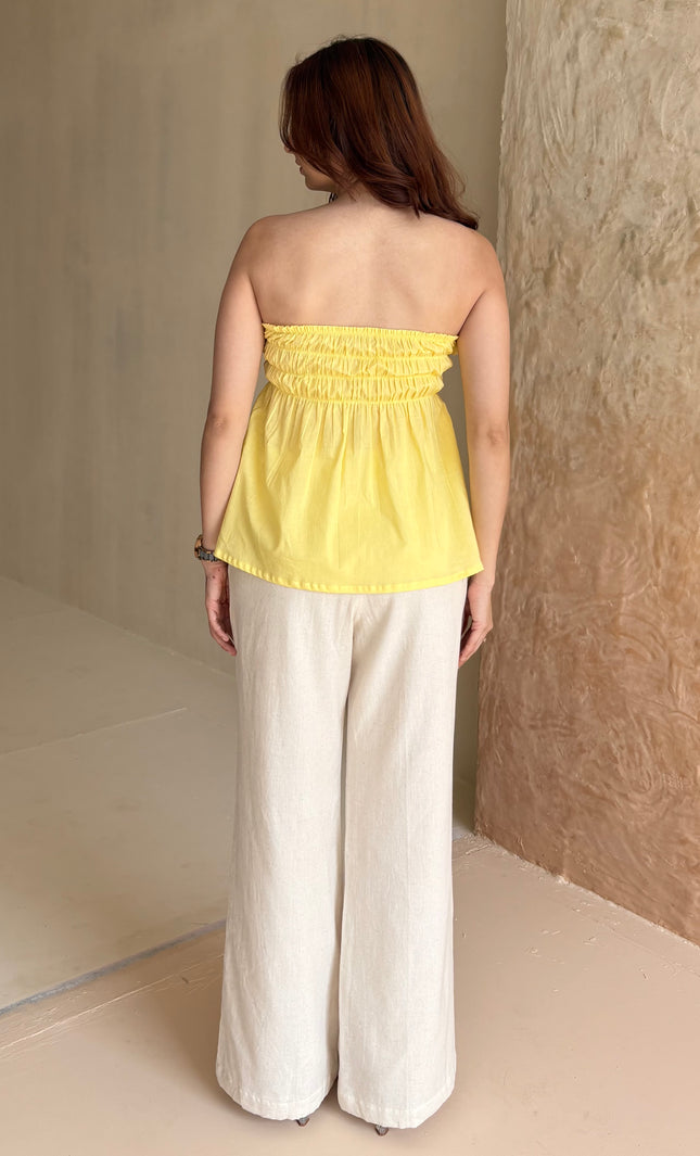 Butter yellow cotton frilled top