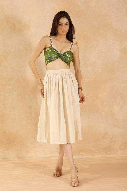 Green printed bandeau + midi skirt