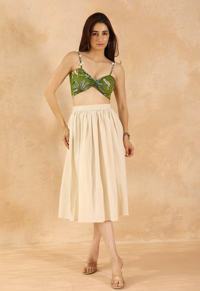 Green printed bandeau + midi skirt