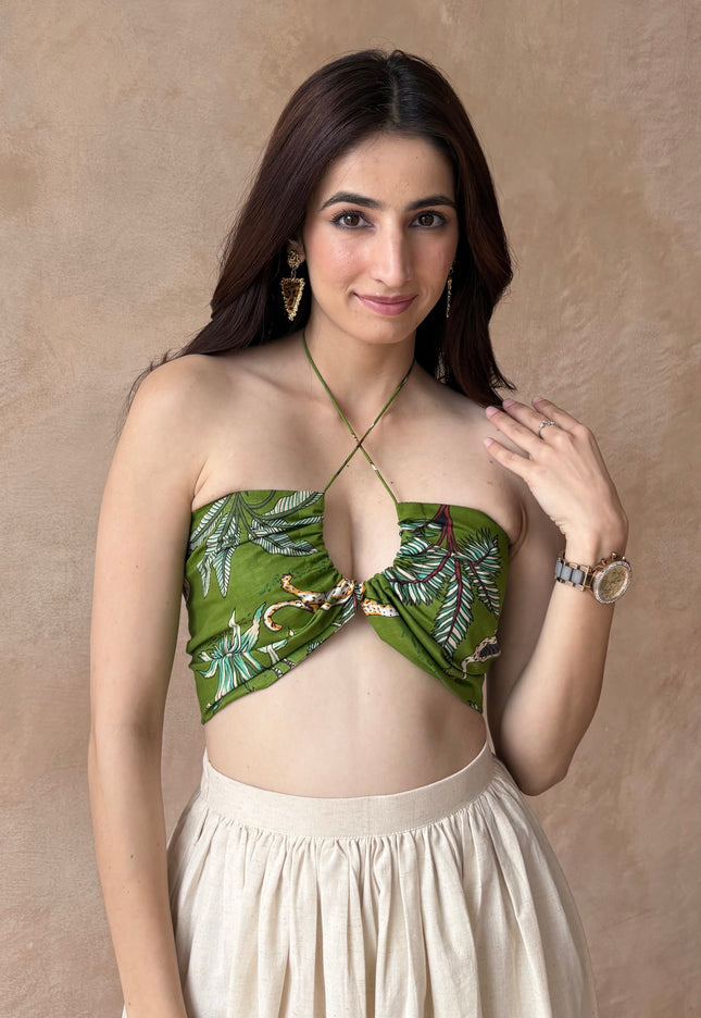 Green printed bralette
