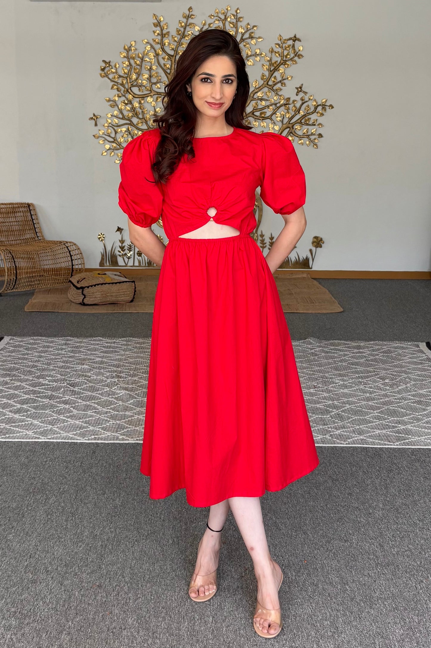 Red wooden ring dress