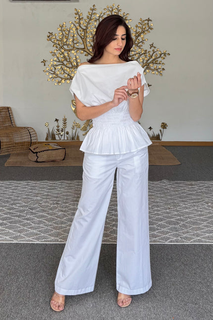 White drop shoulder top