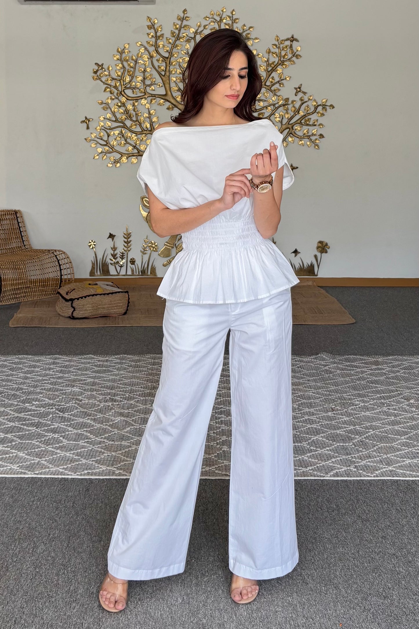 White drop shoulder top