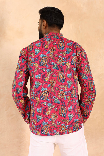 Pink printed men straight kurta