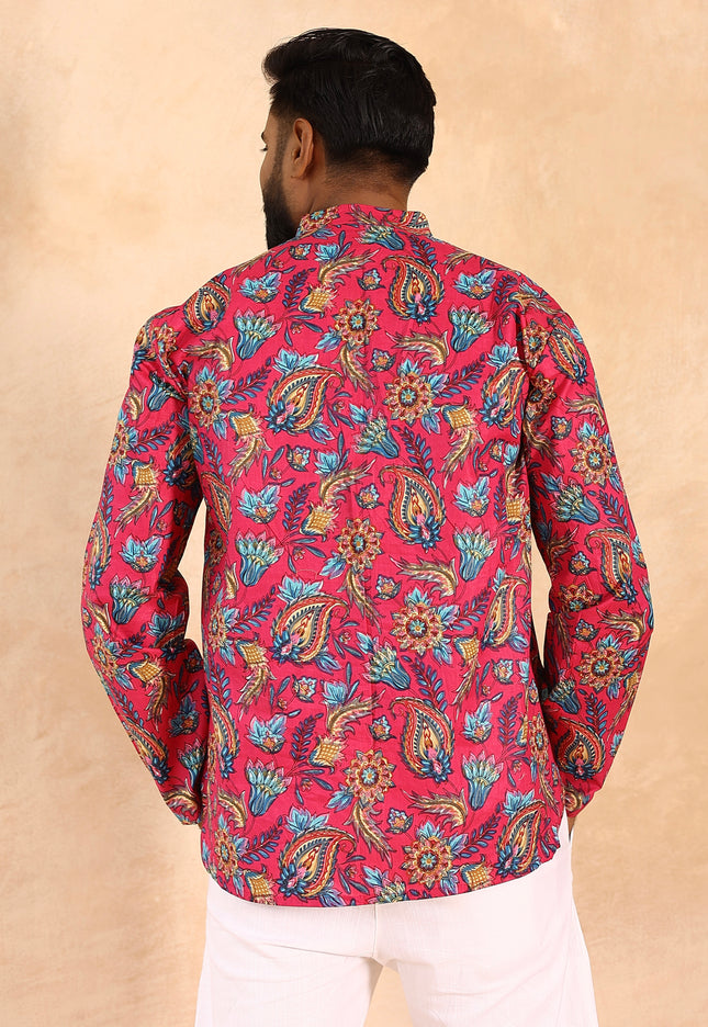 Pink printed men straight kurta