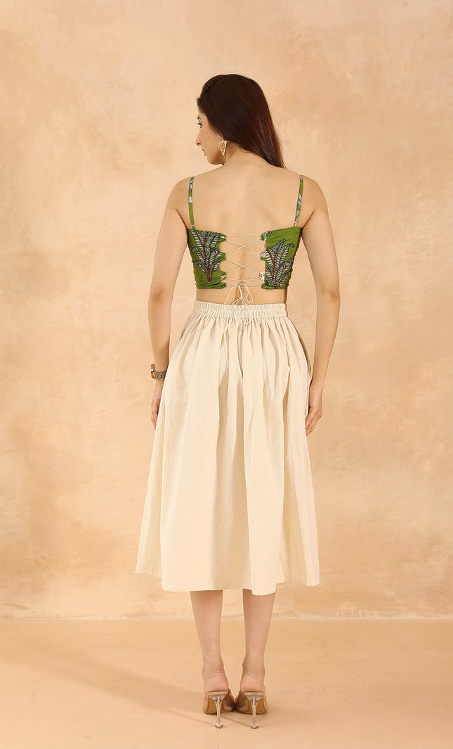 Green printed bandeau + midi skirt