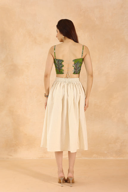 Green printed bandeau + midi skirt