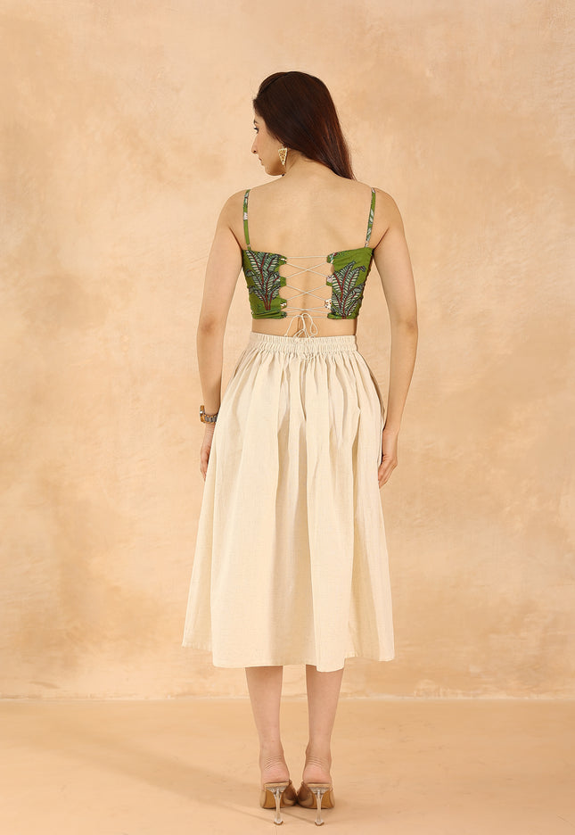 Green printed bandeau + midi skirt