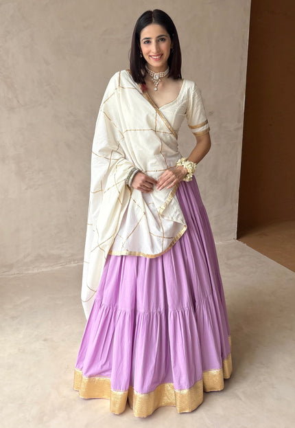 Lavender & off white Lehenga set