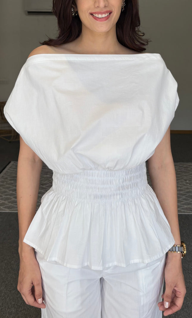 White drop shoulder top