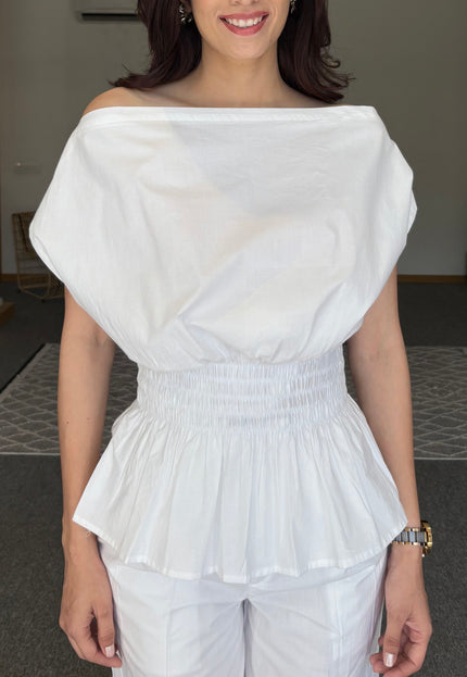 White drop shoulder top
