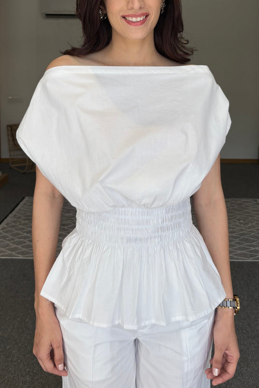 White drop shoulder top