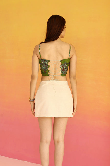 Green printed bandeau top