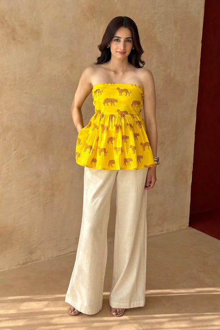 Cotton pants + printed peplum top