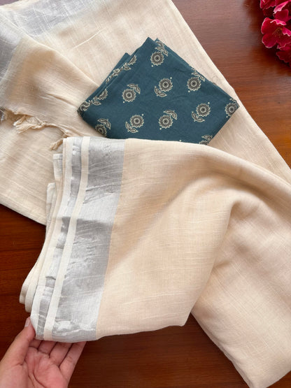 Beige linen saree ( Express delivery ⚡️)