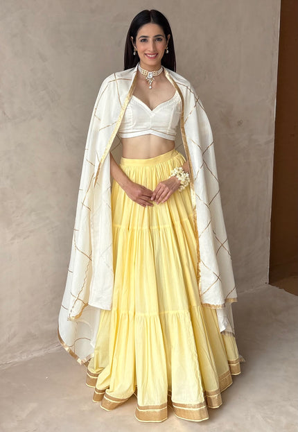 Butter yellow & off white Lehenga set