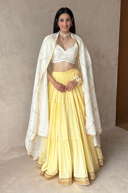 Butter yellow & off white Lehenga set