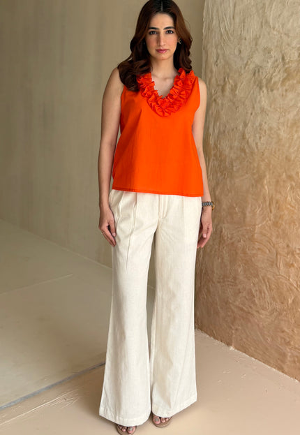 Orange cotton frilled top